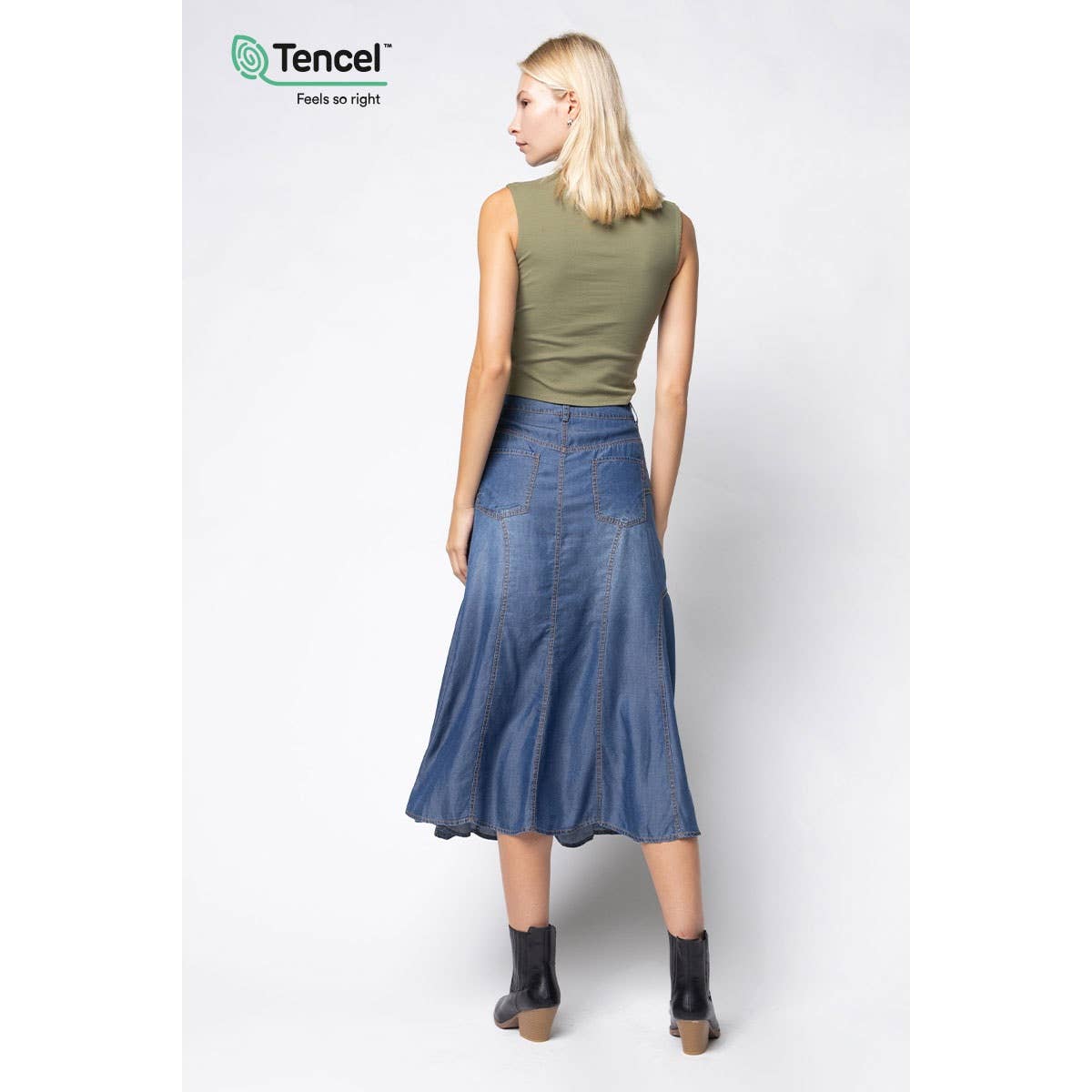 Embroidered Midi Denim Skirt