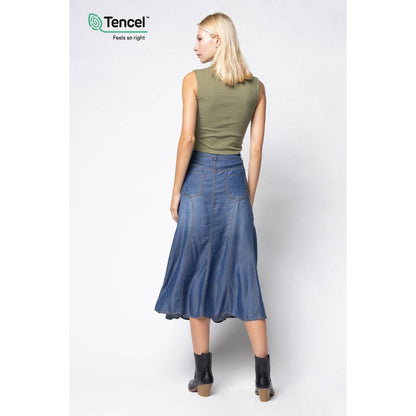 Embroidered Midi Denim Skirt