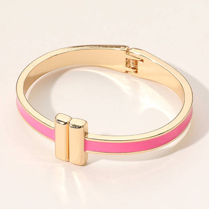 Metal Bar Tip Enamel Hinged Bangle Bracelet