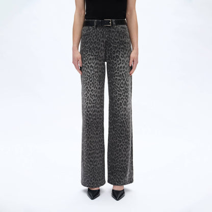 Leopard Print Wide Leg Denim