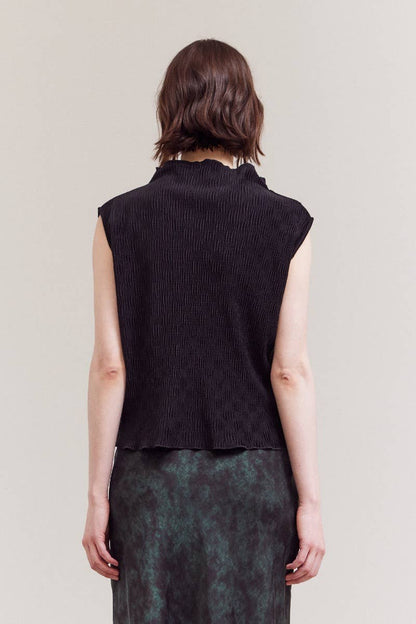 Crinkled Velvet Mock Neck Top