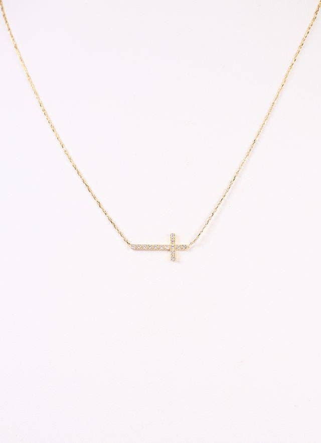 MacMillian CZ Side Cross Necklace GOLD