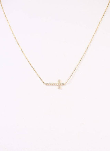 MacMillian CZ Side Cross Necklace GOLD