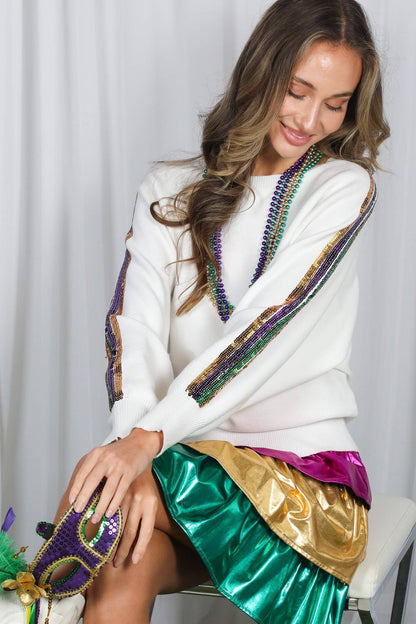 Mardi Gras Crew Neck Sequin Embellished Sweater VT82013A