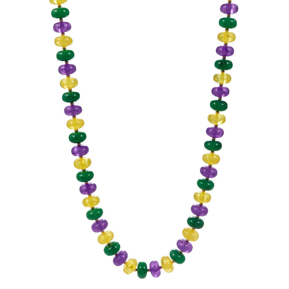 Mardi Gras Resin Flat Disc Beaded Necklace