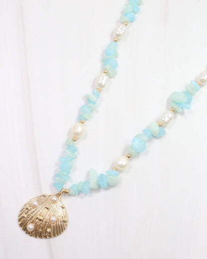 Caroline Hill Konya Mixed Bead Shell Necklace Gold