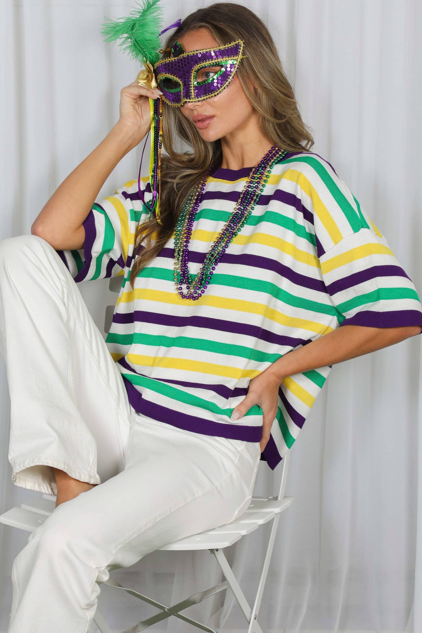 Mardi Gras Multi Color Stripe Knitted Sweater Top