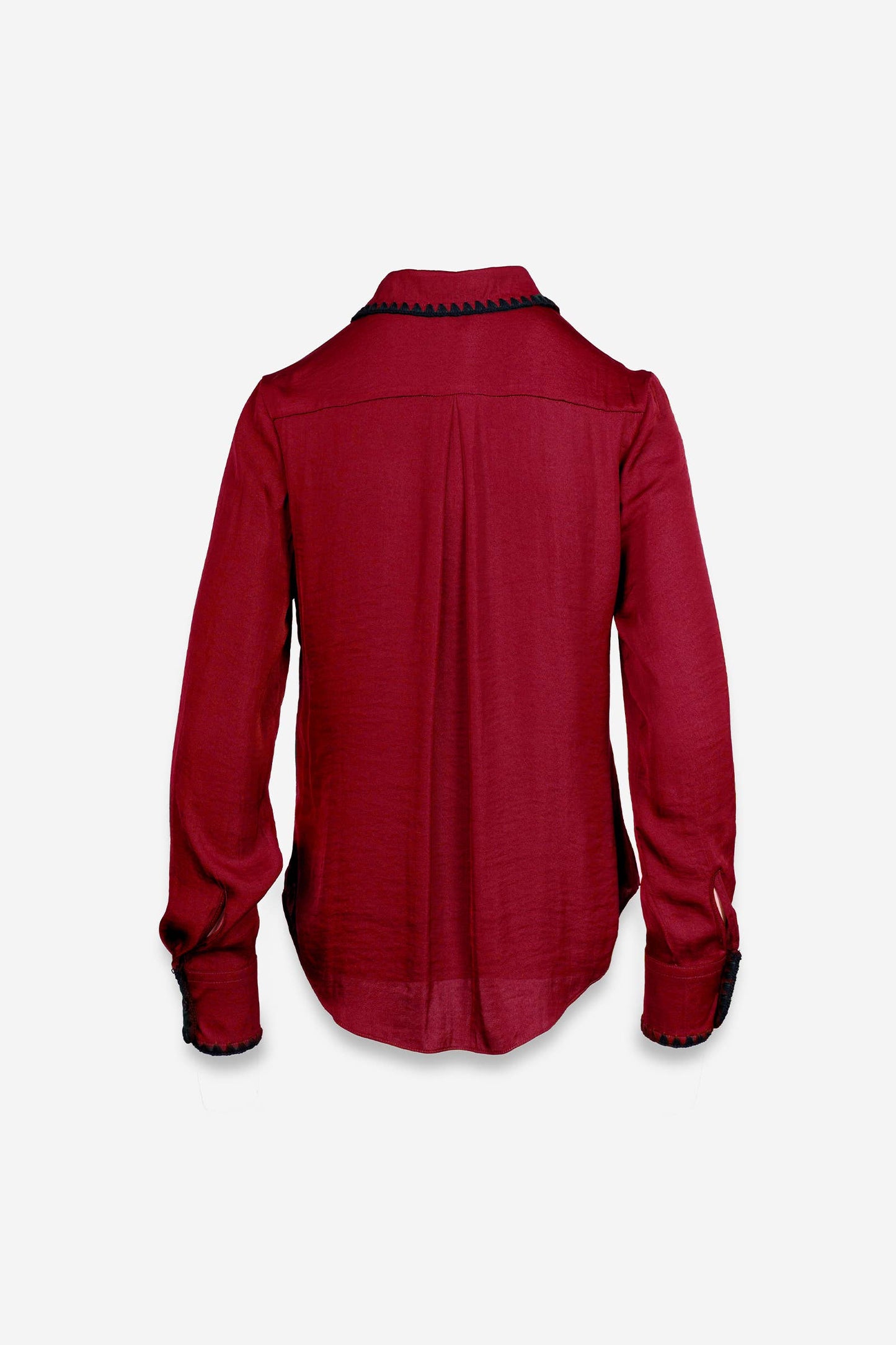 Blanket-stitch Silky Button-up Blouse