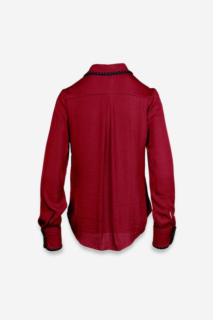 Blanket-stitch Silky Button-up Blouse