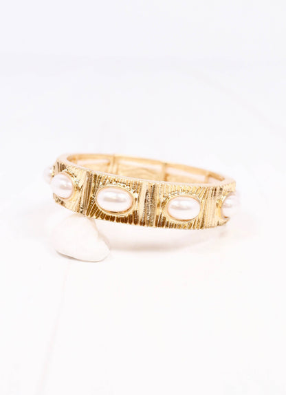 Caroline Hill Pascal Pearl Stretch Bracelet GOLD