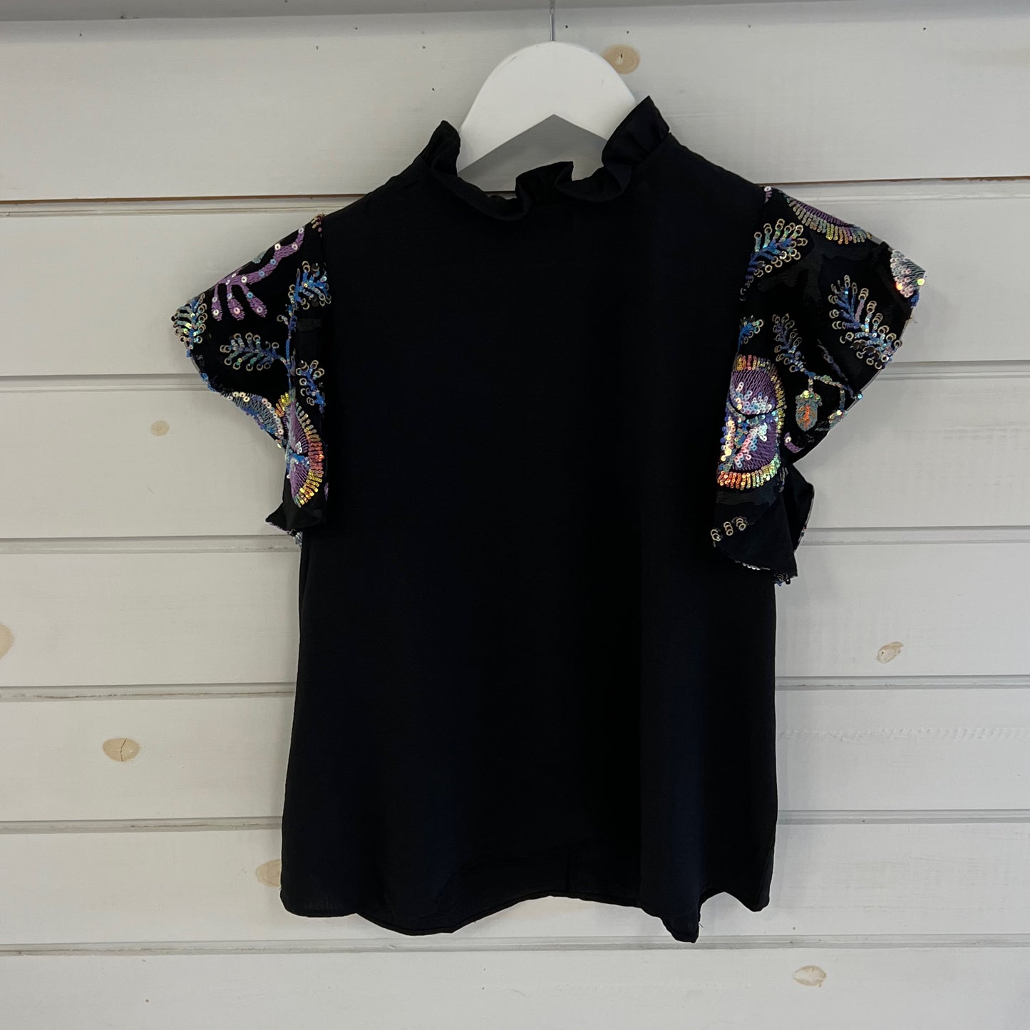 She & Sky black sequin sleeve blouse