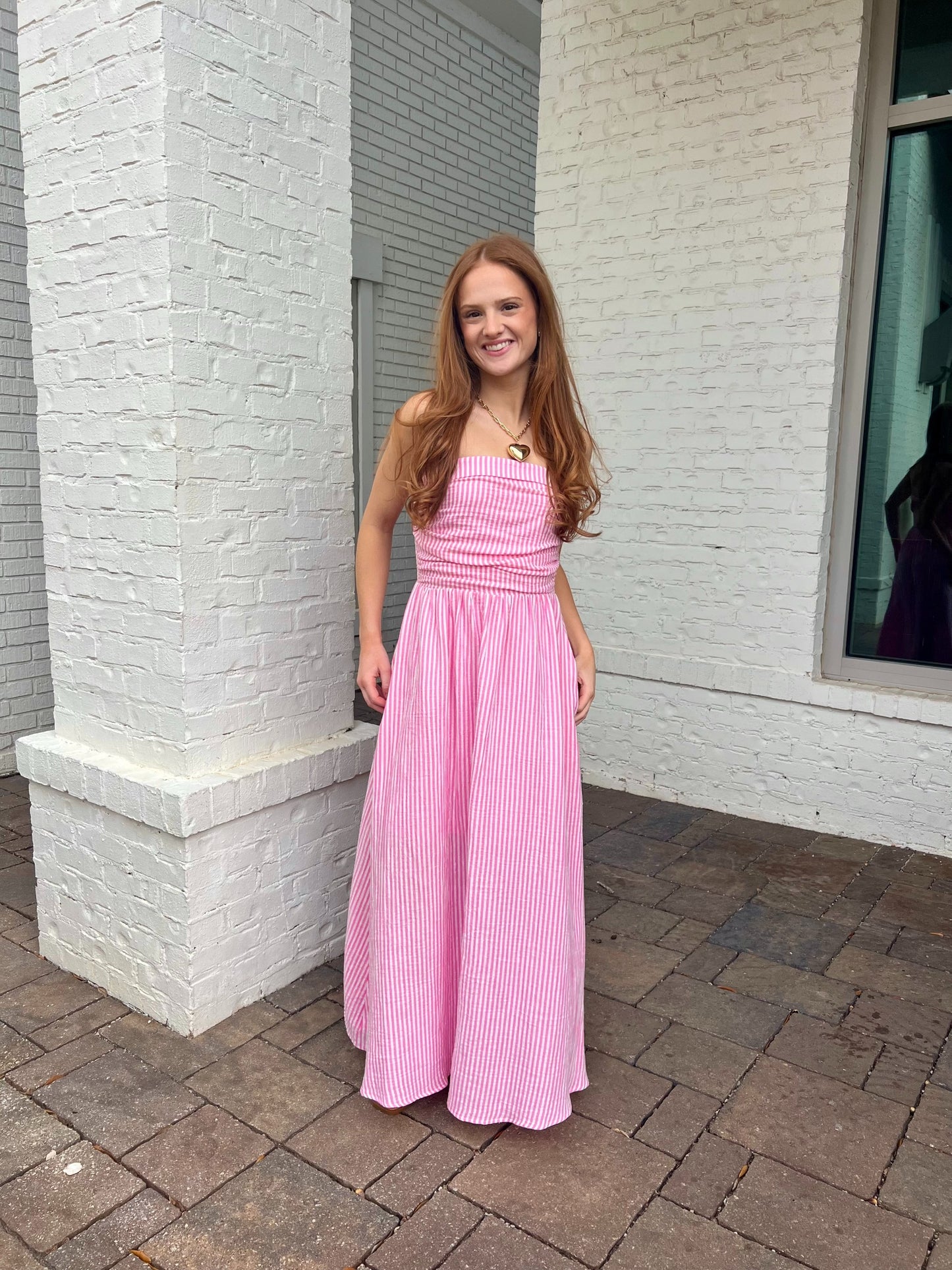 Pink Stripe Strapless Dress by Meet me in Santorini