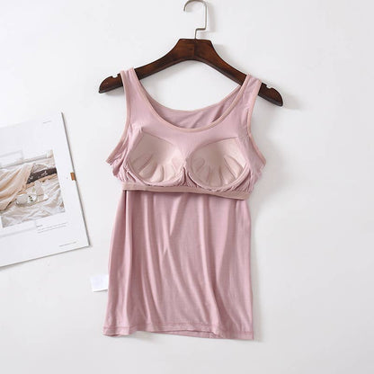 Regular basic soft flowy built-in bra tank top