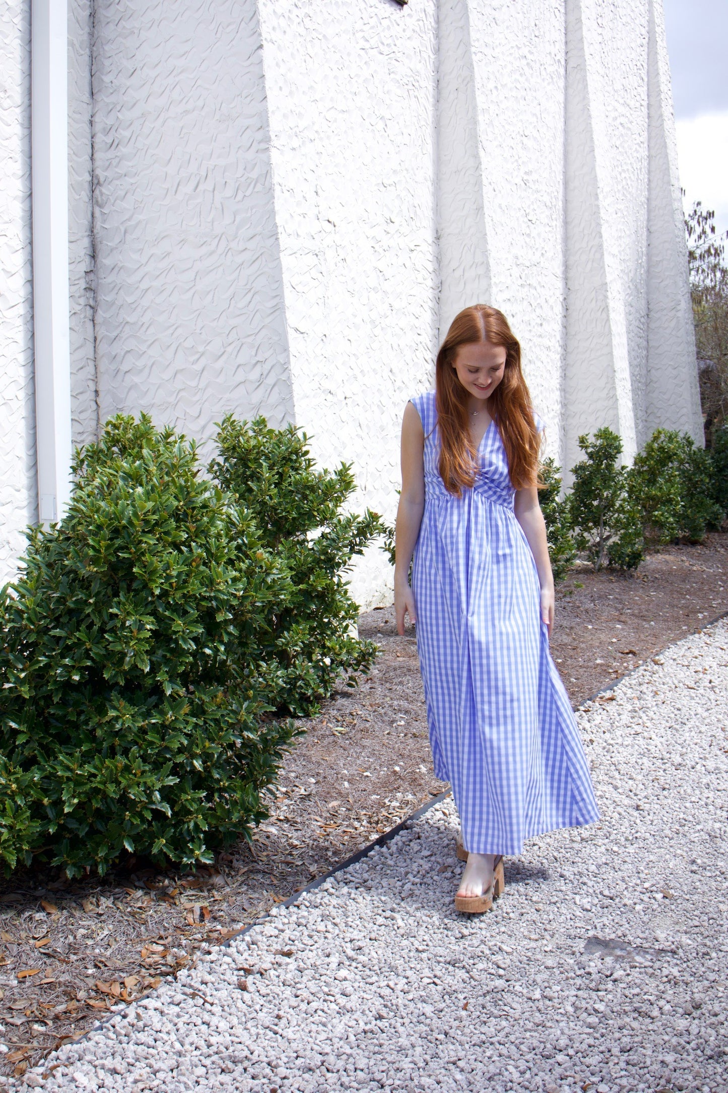 Gingham Twist Front Maxi Dress