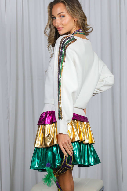 Mardi Gras Crew Neck Sequin Embellished Sweater VT82013A