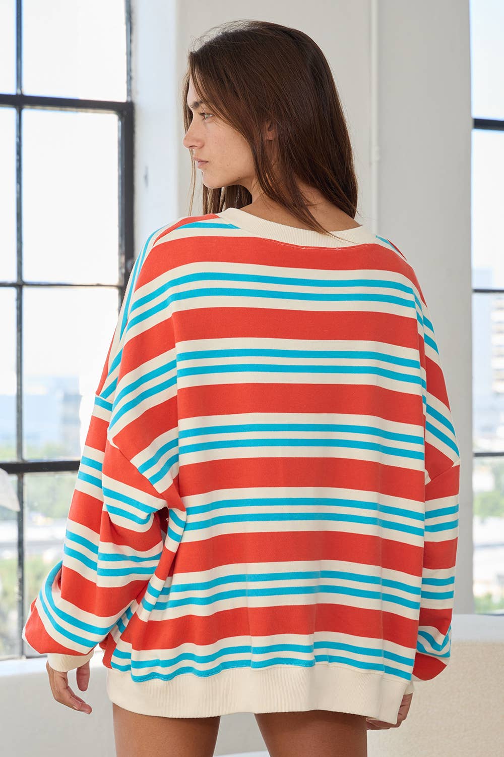 The Sarah Striped Terry Oversized Sweatshirt Top