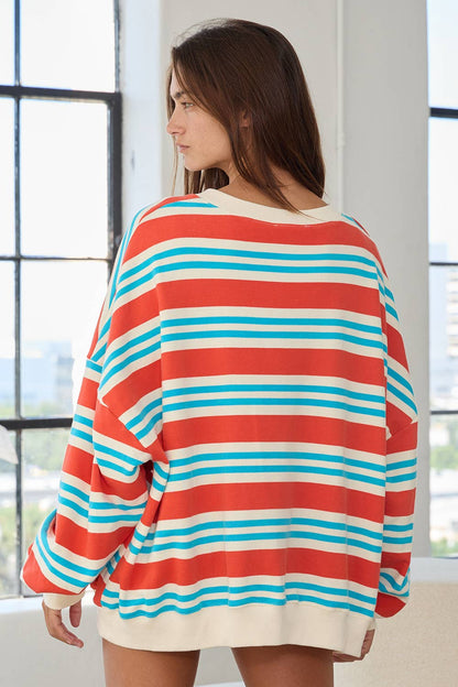 The Sarah Striped Terry Oversized Sweatshirt Top