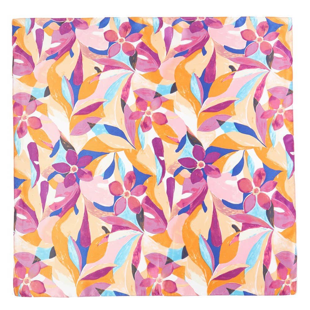 Abstract Tropical Bloom Printed Square Silky Satin Scarf