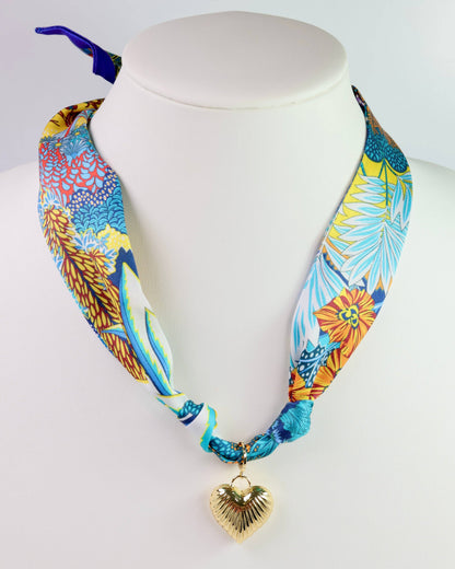 Lillie Scarf Charm Necklace BLUE YELLOW