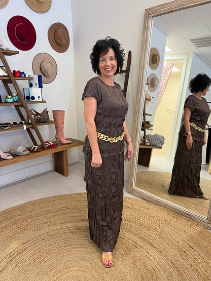 wrinkle satin skirt and top set