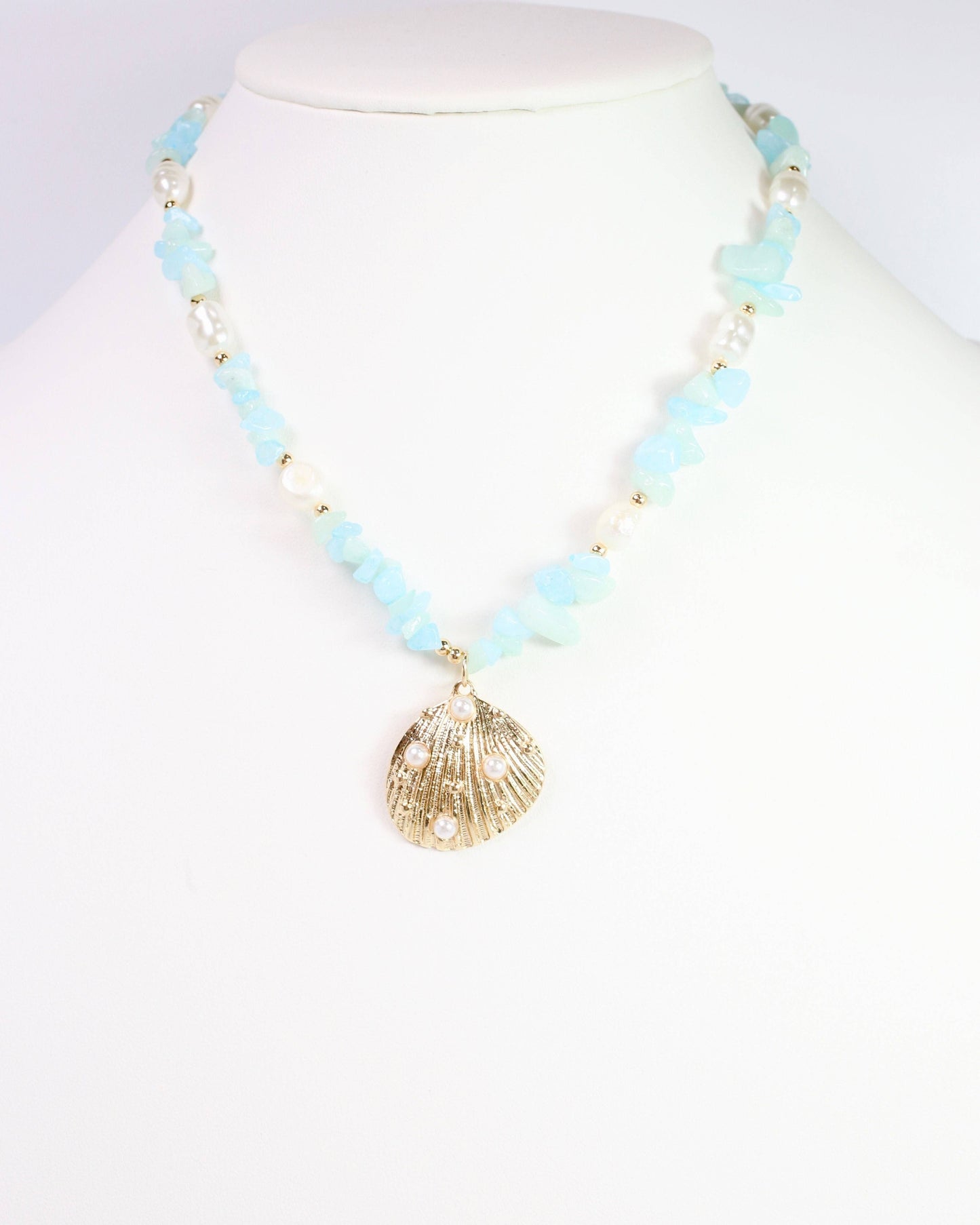 Caroline Hill Konya Mixed Bead Shell Necklace Gold