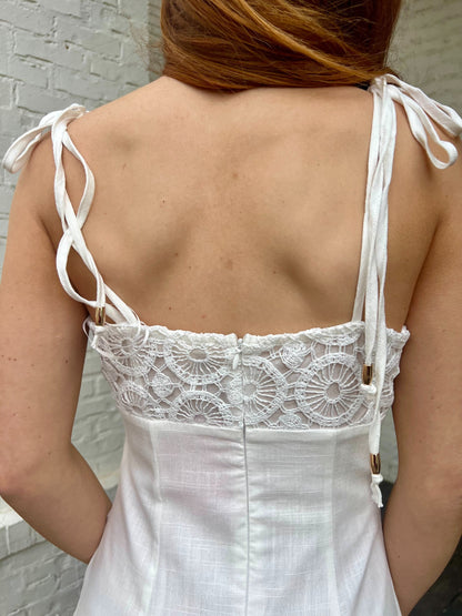 Lace Insert Linen Maxi Dress – Resort Romantic Spring Look