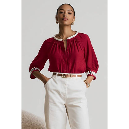 Abstract Applique Popover Blouse