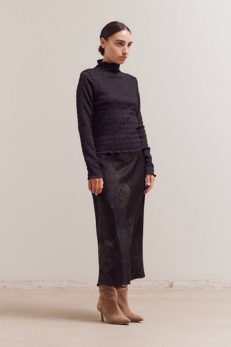 Seered Mock Neck Top