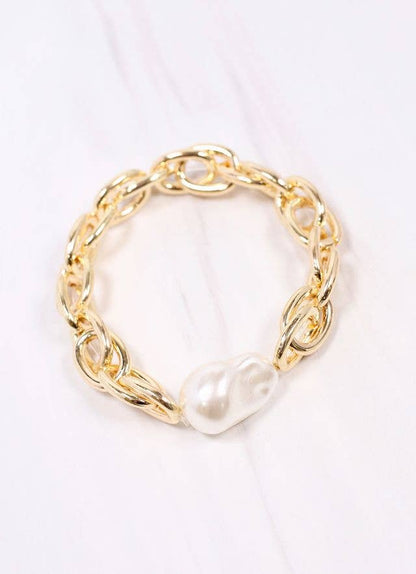 Caroline Hill Harrie Link Bracelet with Pearl GOLD
