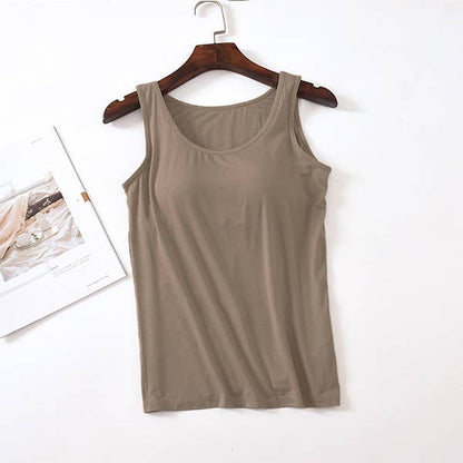 Regular basic soft flowy built-in bra tank top