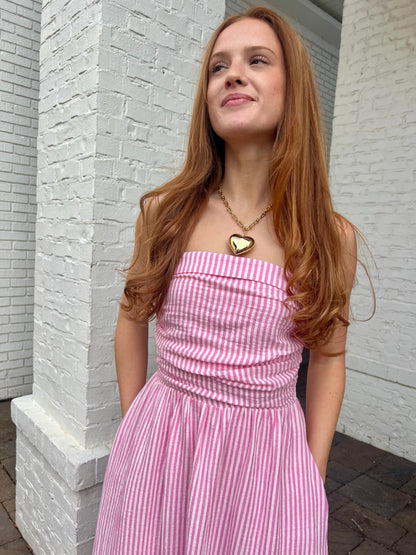 Pink Stripe Strapless Dress by Meet me in Santorini