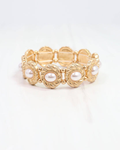 Caroline Hill Pressley Pearl Stretch Bracelet Worn Gold
