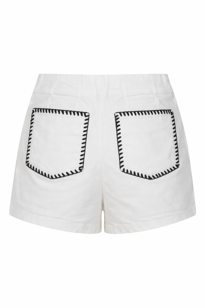 Nautical Contrast Stitch High-Waist Shorts