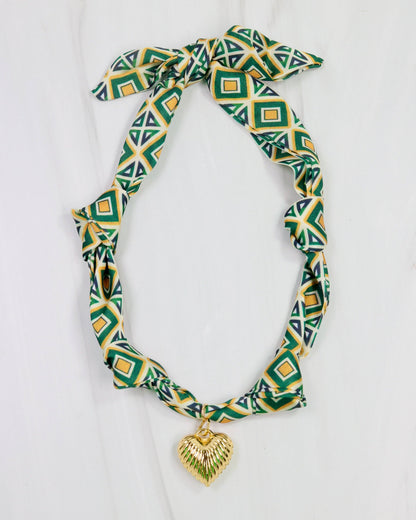 Serafina Scarf Charm Necklace Green Gold