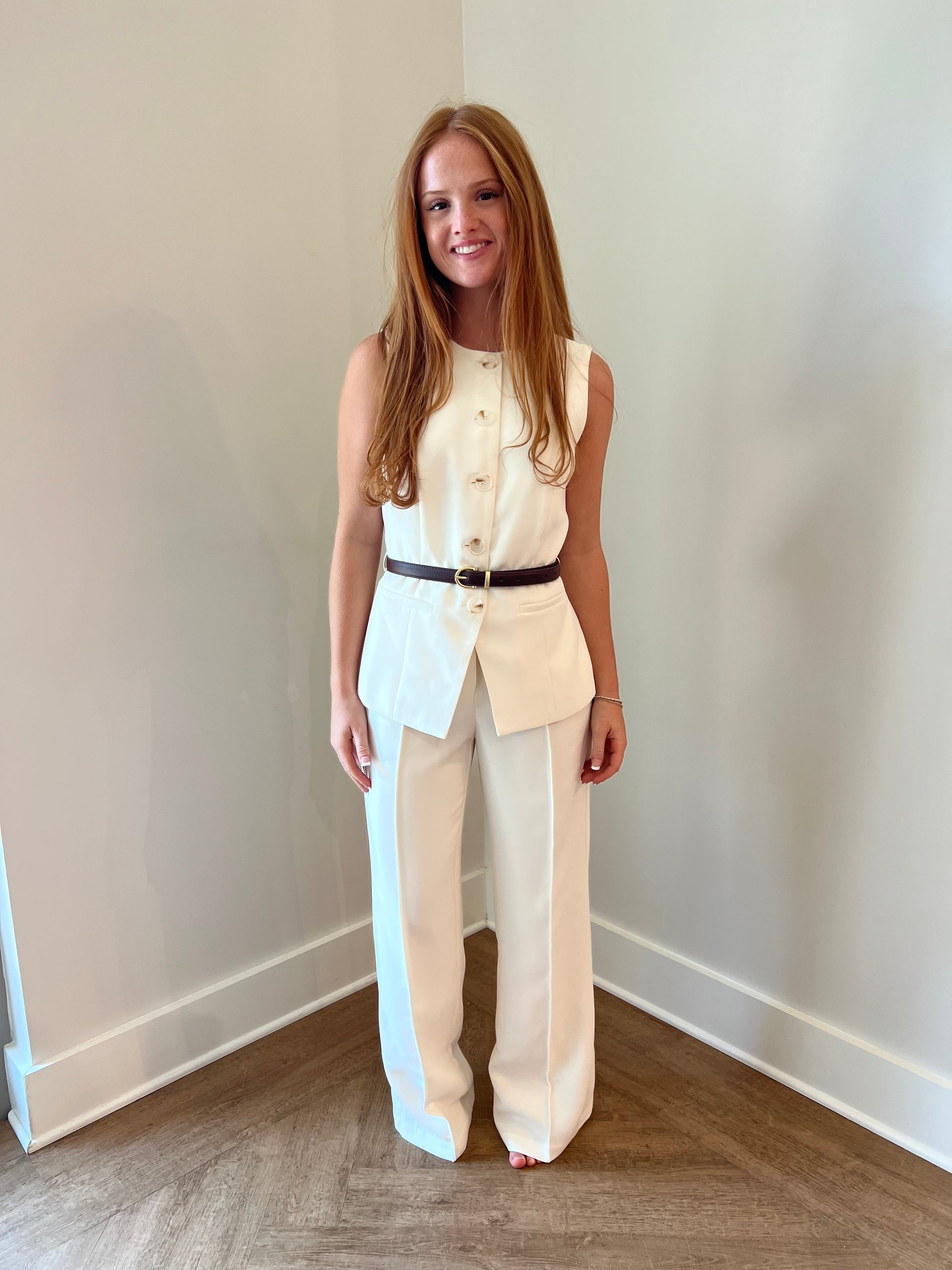 cream colored pants set