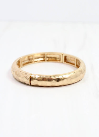 Caroline Hill Tandy Hammered Stretch Bracelet Worn Gold