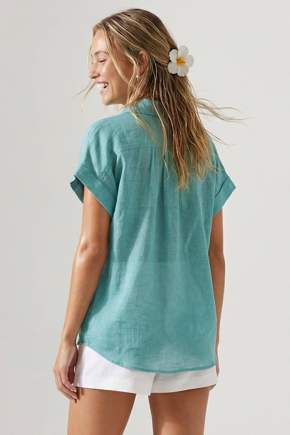 Sheer Cotton Short Sleeve Popover Blouse