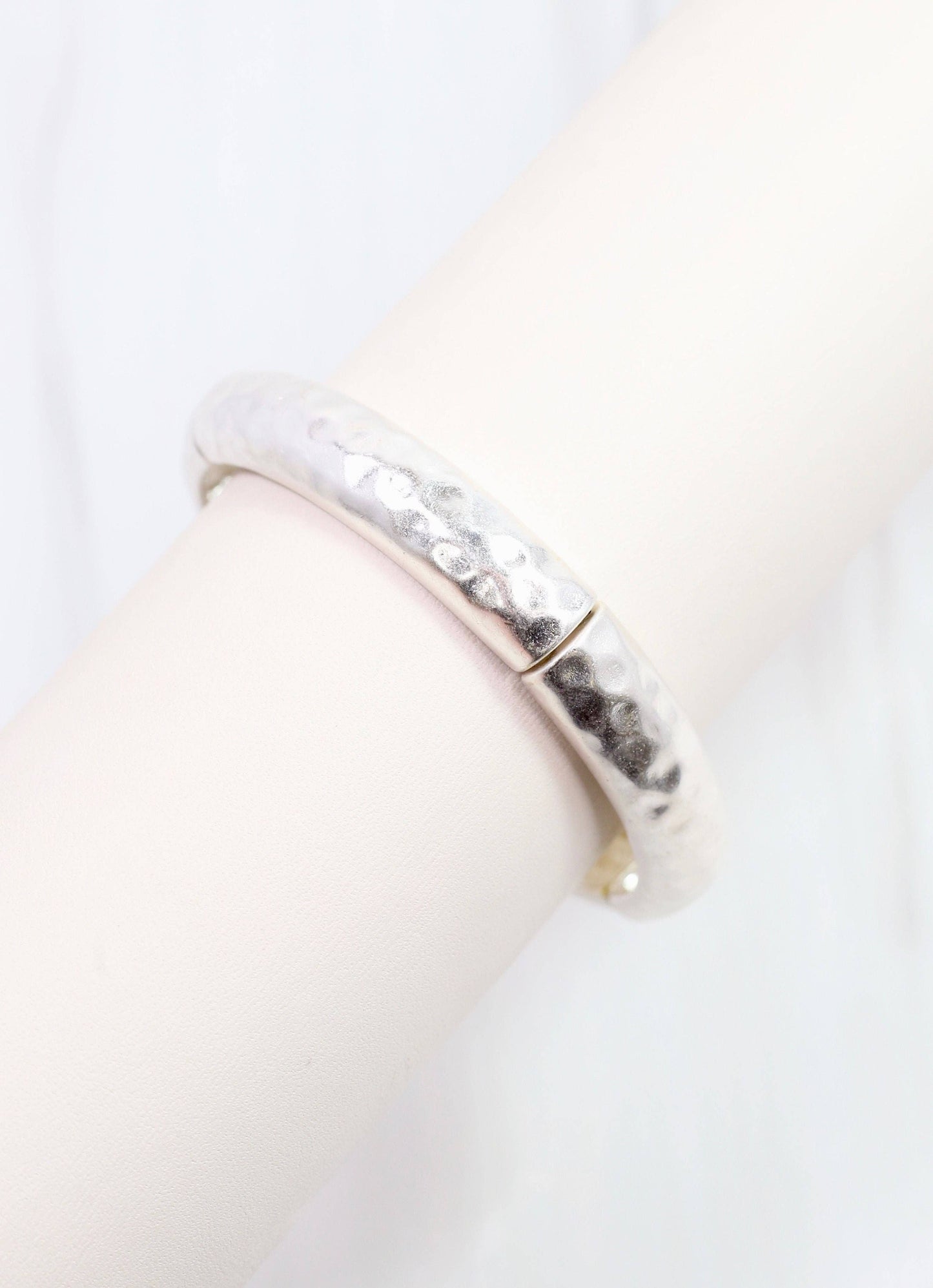 Caroline Hill Tandy Hammered Stretch Bracelet Worn Silver