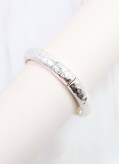 Caroline Hill Tandy Hammered Stretch Bracelet Worn Silver
