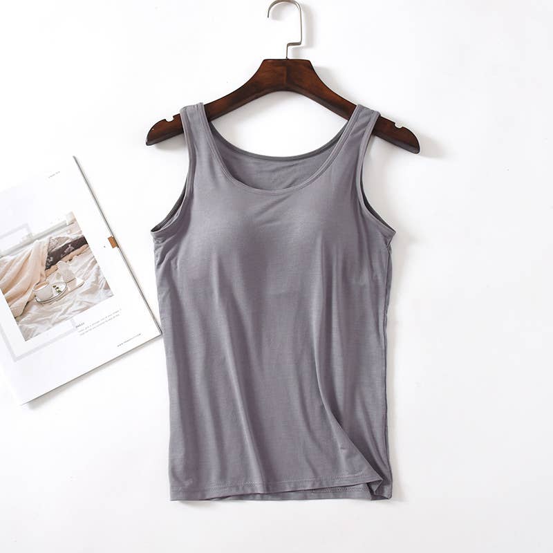 Regular basic soft flowy built-in bra tank top