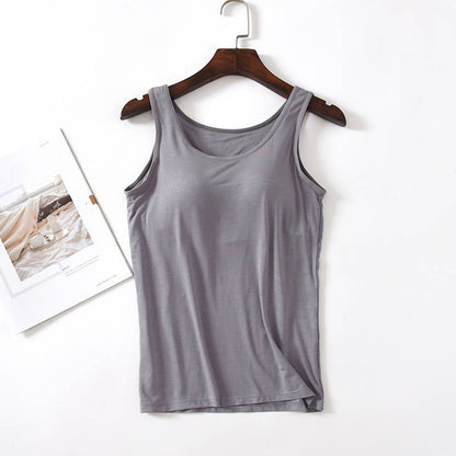 Regular basic soft flowy built-in bra tank top