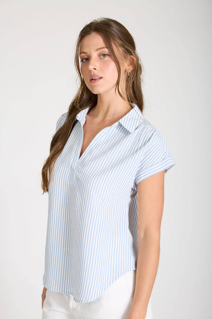 Stripe Collared V-neck