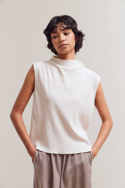 Crinkled Velvet Mock Neck Top