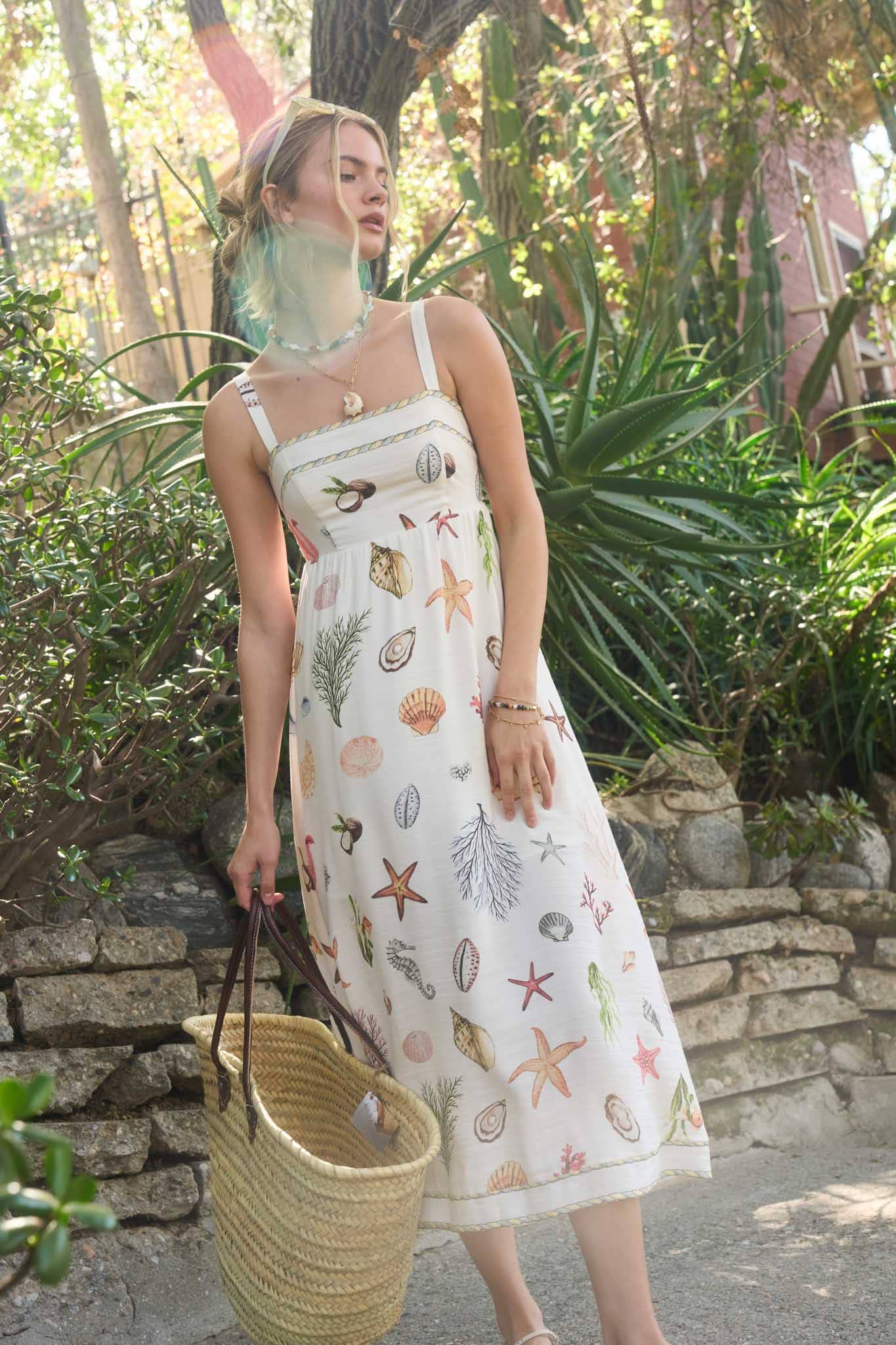 Nautical Print Midi Dress