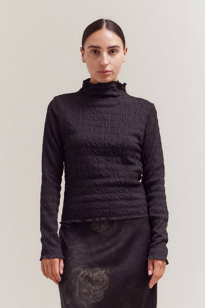 Seered Mock Neck Top