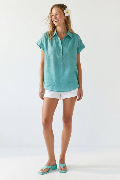 Sheer Cotton Short Sleeve Popover Blouse