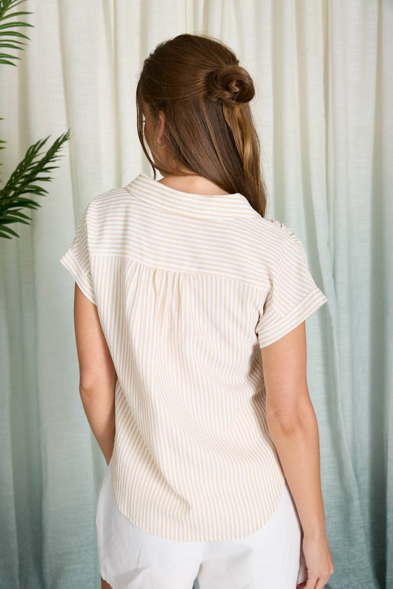Stripe Collared V-neck