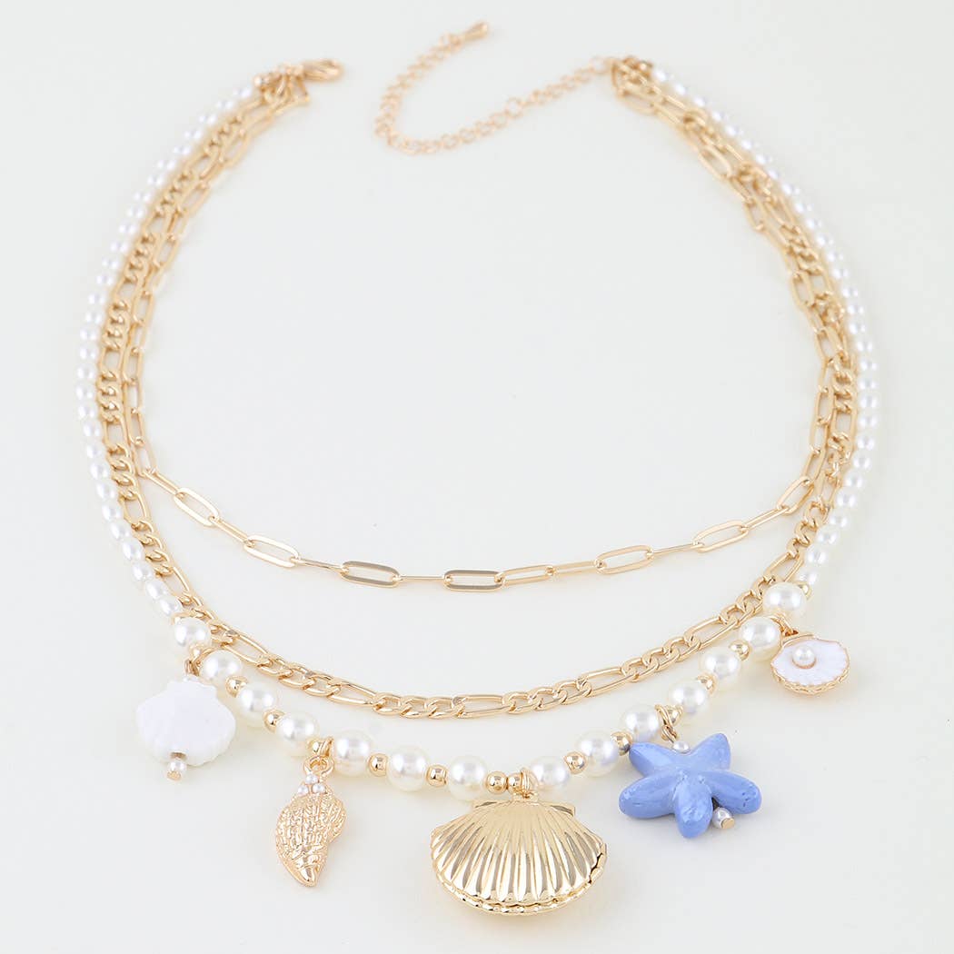 Triple Seashell Charm Chain Necklace