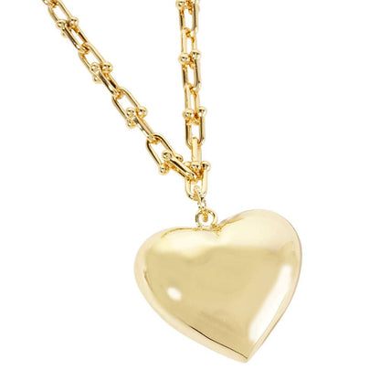 Gold Dipped Bold Puffy Heart Pendant Industrial Chain Necklace