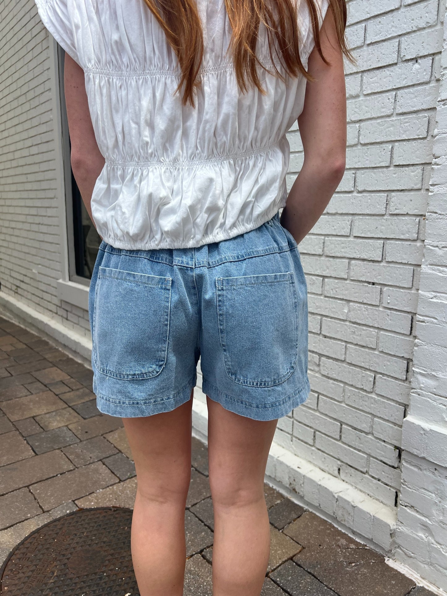 Pleated Pocket Denim Shorts
